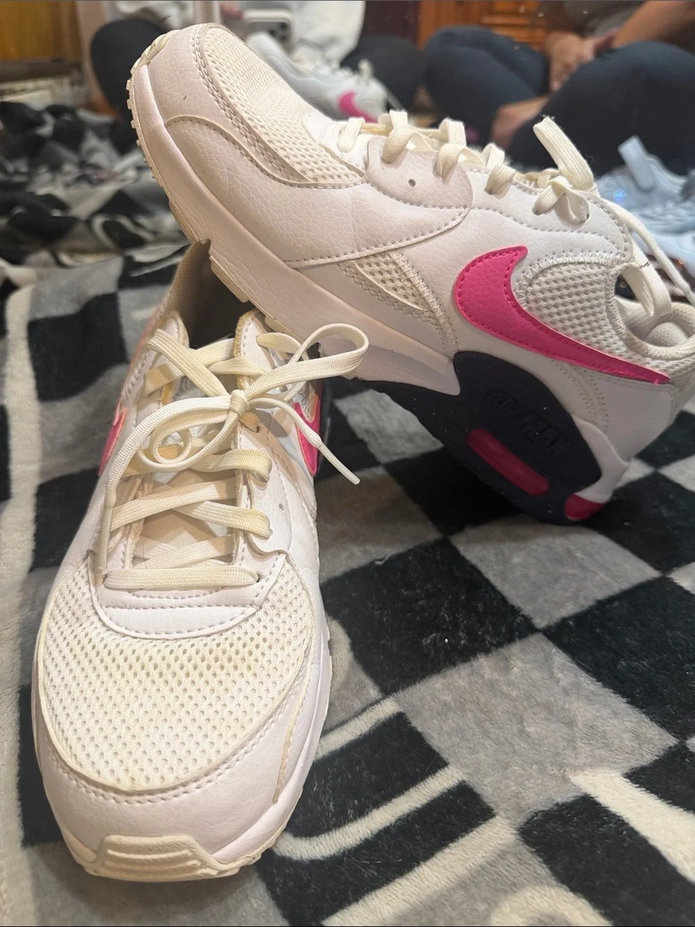 Women's Nike Air Max Sneakers - White with Pink Swoosh
